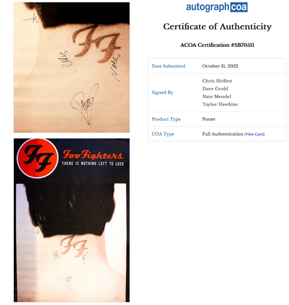 Foo Fighters Group Signed 40” x 60” “There is Nothing Left to Lose” Subway Poster (4 Sigs) (ACOA Authentication)