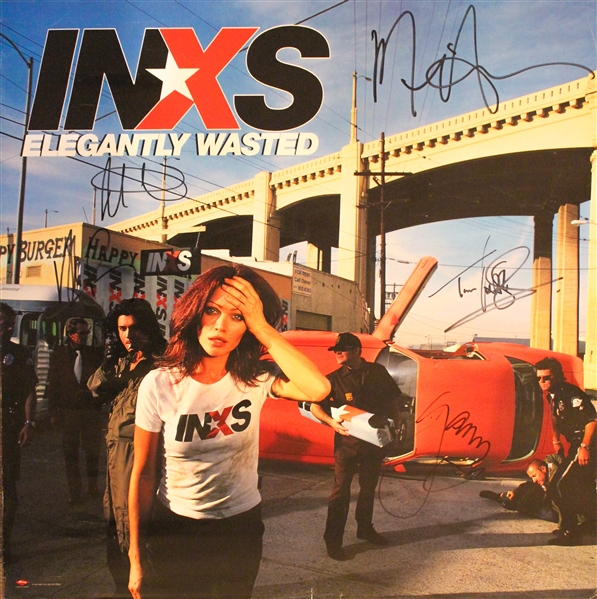 INXS Group Signed 24” x 24” “Elegantly Wasted” Poster (5 Sigs) (ACOA Authentication)