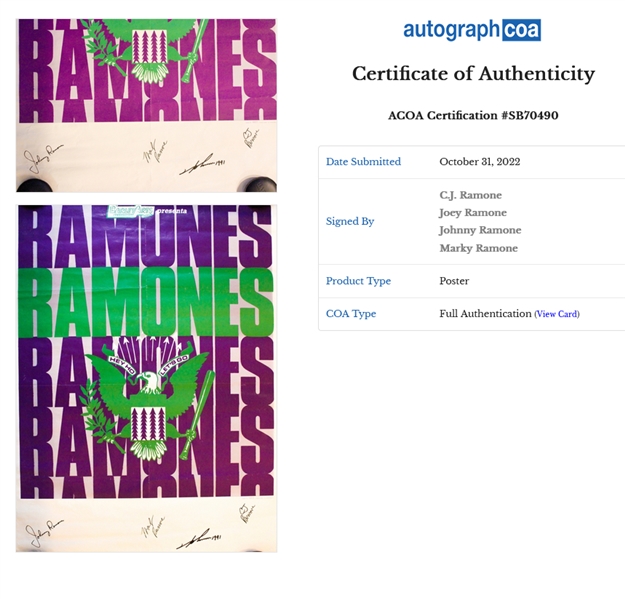 Ramones Group Signed One Sheet 1991 Spanish Tour Poster (4 Sigs) (ACOA Authentication)