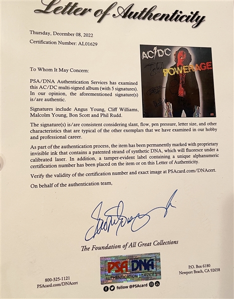 AC/DC Group Signed Powerage Album by All 5 Original Members (Beckett/BAS LOA, JSA LOA, & PSA/DNA LOA)
