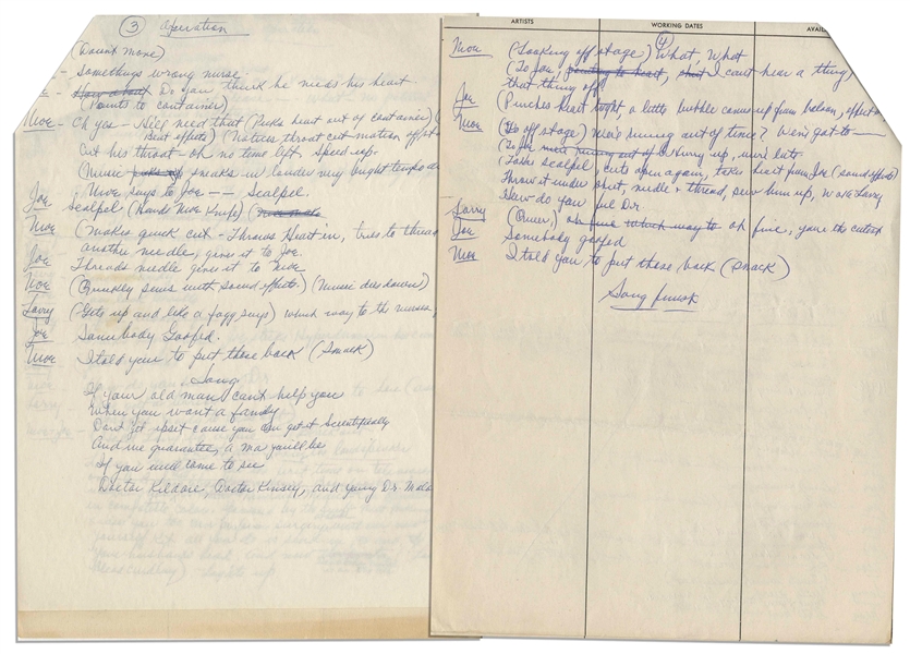 Three Stooges Skit Handwritten by Moe Howard & Signed “Moe” 40+ times (Third Party Guaranteed)