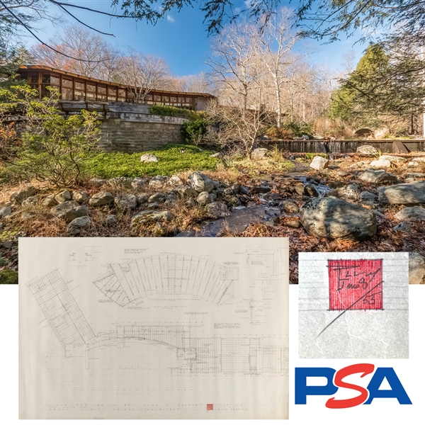 Frank Lloyd Wright One-of-a-Kind Signed Original Roofing Plan for Tiranna (Rayward House) - One of his Final Designs! (PSA/DNA LOA)