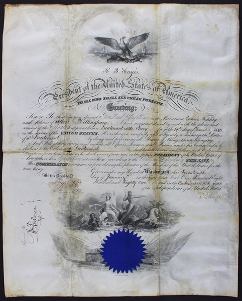 President Rutherford B. Hayes Signed 1881 Military Commission (Beckett/BAS LOA)