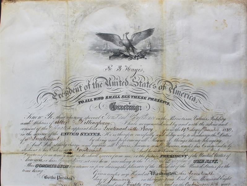 President Rutherford B. Hayes Signed 1881 Military Commission (Beckett/BAS LOA)