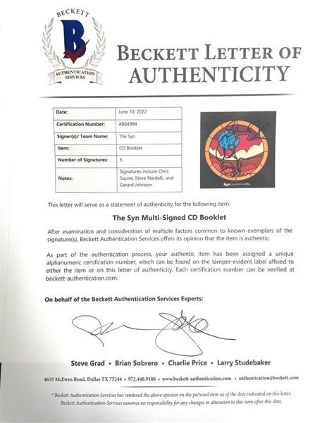 The Syn: Group Signed CD Cover(3 sigs)(Beckett/BAS)