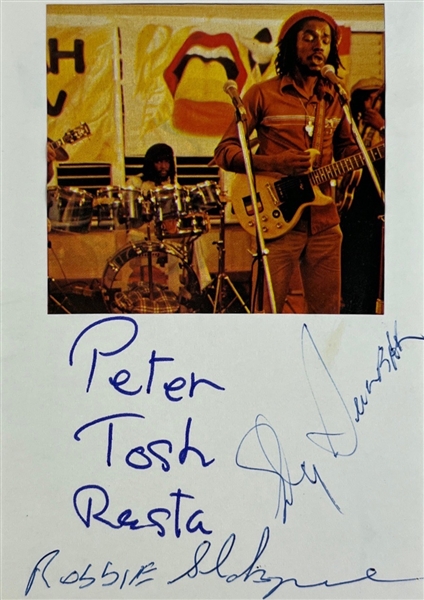 Peter Tosh, Robbie Shakespeare, and Sly Dunbar Signed 4.25 x 6 Card (Third Party Guaranteed)