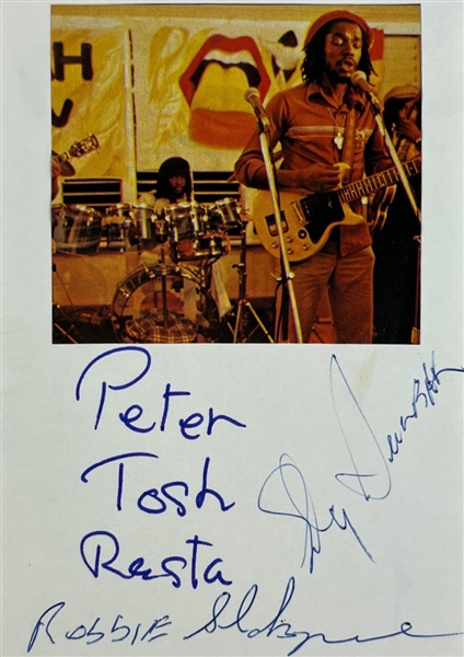 Peter Tosh, Robbie Shakespeare, and Sly Dunbar Signed 4.25" x 6" Card (Third Party Guaranteed)