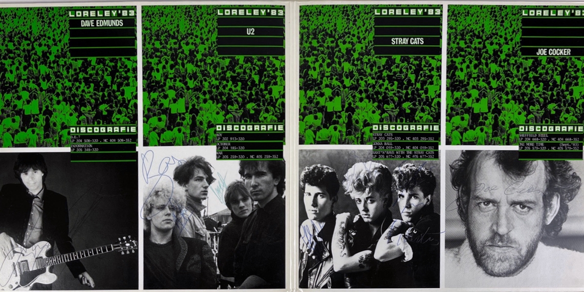U2, Dave Edmunds, Stray Cats, & Joe Crocker Signed Loreley'83 LP w/ Vinyl (Third Party Guaranteed) 