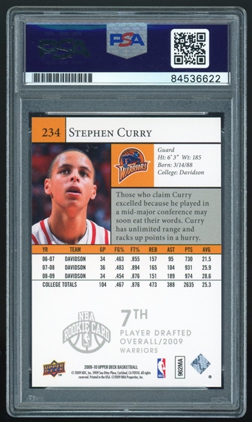 Stephen Curry Signed 2009 Upper Deck #234 Star Rookie Card w/ Gem Mint 10 Auto! (PSA/DNA)
