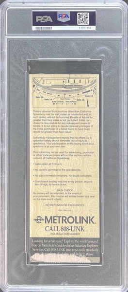 Jeff Gordon Signed '97 California 500 Ticket Stub : Gordon Wins The Race! (PSA Auto 8)(PSA/DNA Encapsulated)