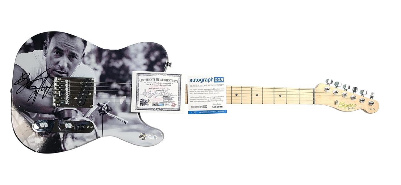 Bruce Springsteen Signed Custom Fender Photo Harley Graphics Guitar (ACOA)