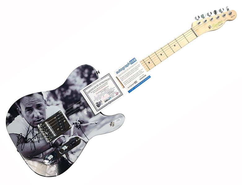 Bruce Springsteen Signed Custom Fender Photo Harley Graphics Guitar (ACOA)