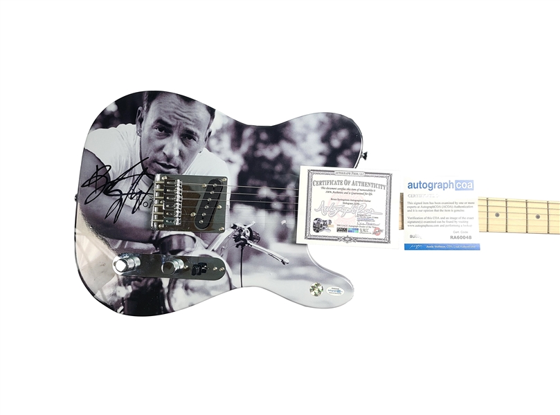 Bruce Springsteen Signed Custom Fender Photo Harley Graphics Guitar (ACOA)