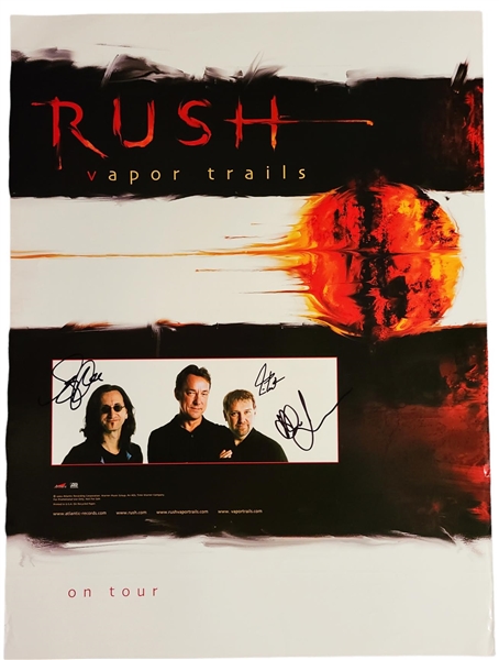 Rush: Geddy Lee, Alex Lifeson, & Neil Peart Signed 18" x 24" Vapor Trails Tour Poster (Third Party Guaranteed)