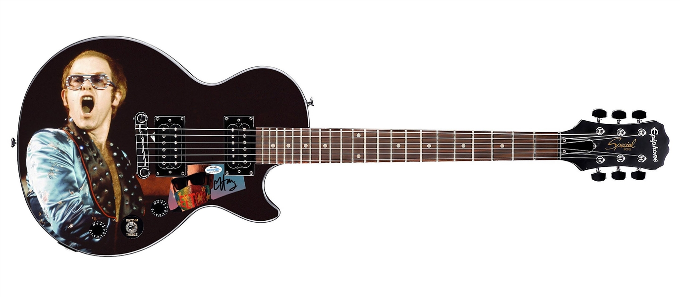 Elton John Signed Custom Gibson Epiphone Guitar w/ Live Piano Photo (ACOA)
