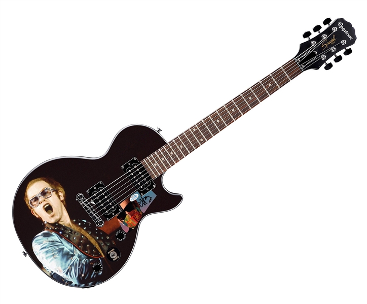 Elton John Signed Custom Gibson Epiphone Guitar w/ Live Piano Photo (ACOA)