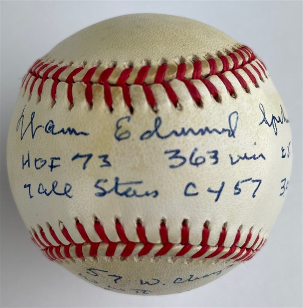 Warren 'Edward' Spahn Signed & Career Stat Inscribed OML Baseball (Third Party Guaranteed)