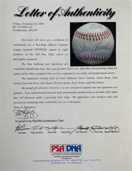 Multi-Signed HOF 300 Win Club Signed Baseball w/ Ryan, Seaver, & More! (10 Sigs)(PSA/DNA)