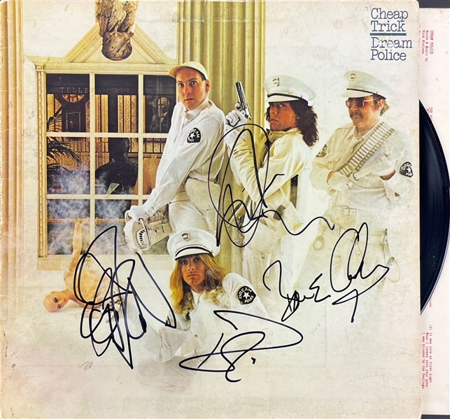 Cheap Trick Group Signed Dream Police Record Album Cover w/ Vinyl (4 Sigs)(Third Party Guaranteed)