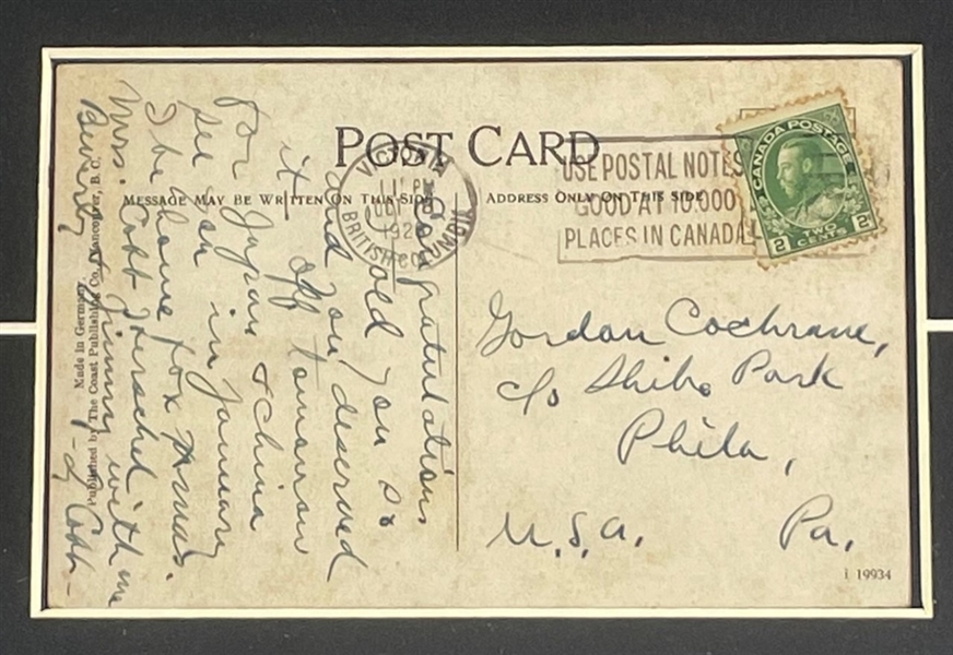 Ty Cobb Display with a Personally Signed Postcard & Oversized Photograph (JSA)