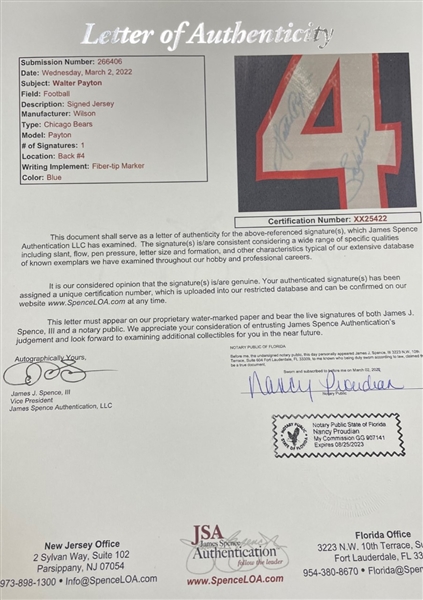Walter Payton Signed Chicago Bears Jersey (Beckett/BAS LOA)