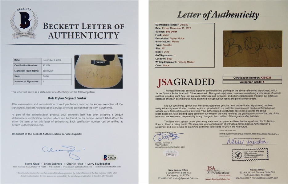 Bob Dylan RARE Signed Martin D-28 Acoustic Guitar (Beckett/BAS LOA & JSA LOA)