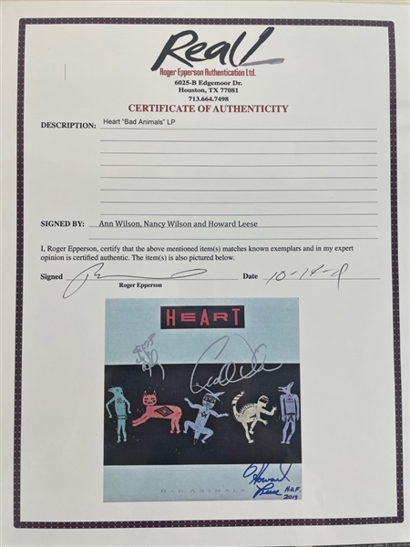 HEART: Bad Animals Group Signed Album Signed(3/Sigs) (Epperson/REAL)