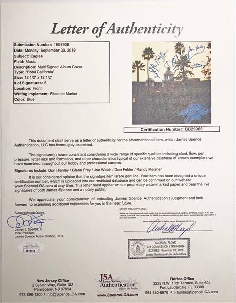 The Eagles RARE Fully Band Signed Hotel California Record Album :: One of the Finest in Existence! (JSA LOA & Epperson/REAL LOA)
