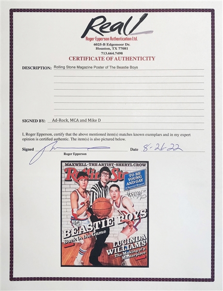 The Beastie Boys Group Signed 19 x 22.75 Rolling Stone Magazine Promotional Poster (Epperson/REAL LOA)