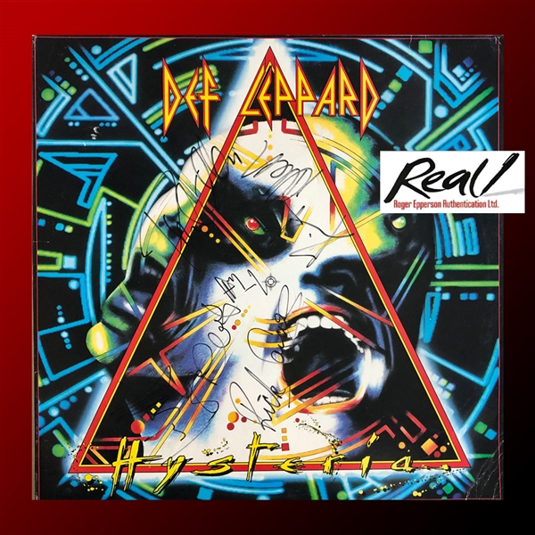 Def Leppard Extraordinary Fully Group Signed "Hysteria" First Pressing Album with Steve Clark :: The Finest Example Weve Handled! (Epperson/REAL LOA)