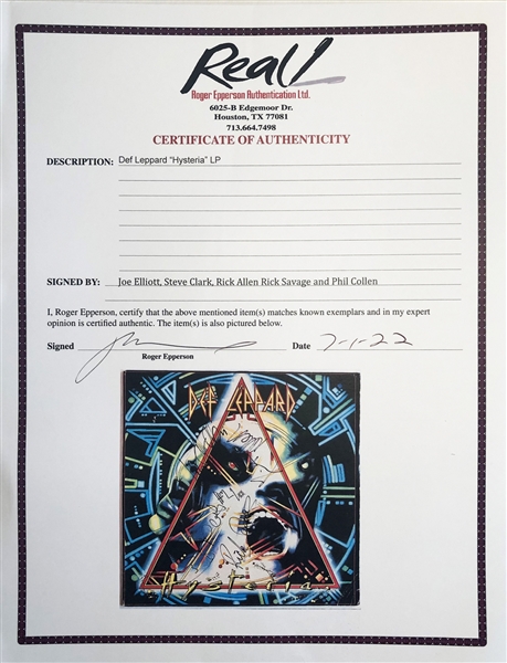 Def Leppard Extraordinary Fully Group Signed Hysteria First Pressing Album with Steve Clark :: The Finest Example We've Handled! (Epperson/REAL LOA)
