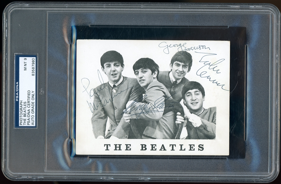 The Beatles Immaculate Group Signed 4.25 x 5.5 Vintage Fan Club Card - PSA/DNA Graded MINT 9 - One of the Best in the Hobby! 
