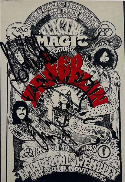 Led Zeppelin: Multi-Signed 4.25 5.75 Postcard (3 Sigs)(Third Party Guaranteed)