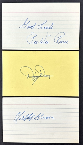 Hall of Fame Greats Signed 3 x 5 Card Lot with Dean, Grove & Reece (Third Party Guaranteed)
