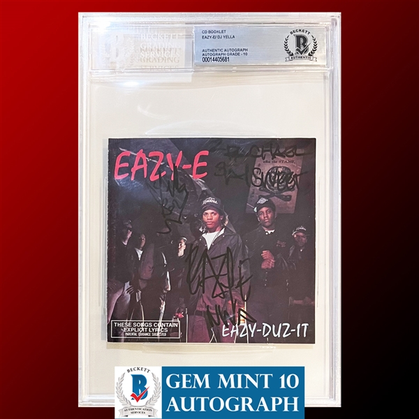 Eazy-E & DJ Yella Signed "Eazy-Duz-It" CD Booklet with GEM MINT 10 Autographs (Beckett/BAS Encapsulated & Beckett/BAS LOA)