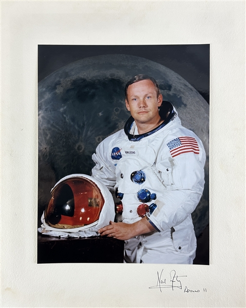 Apollo 11: Neil Armstrong Rare & Desirable Signed 16" x 20" Photo Mat Presentation Piece with Desirable "Apollo 11" Inscription (Beckett/BAS LOA)