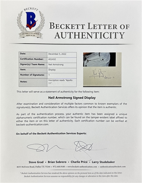 Apollo 11: Neil Armstrong Rare & Desirable Signed 16 x 20 Photo Mat Presentation Piece with Desirable Apollo 11 Inscription (Beckett/BAS LOA)
