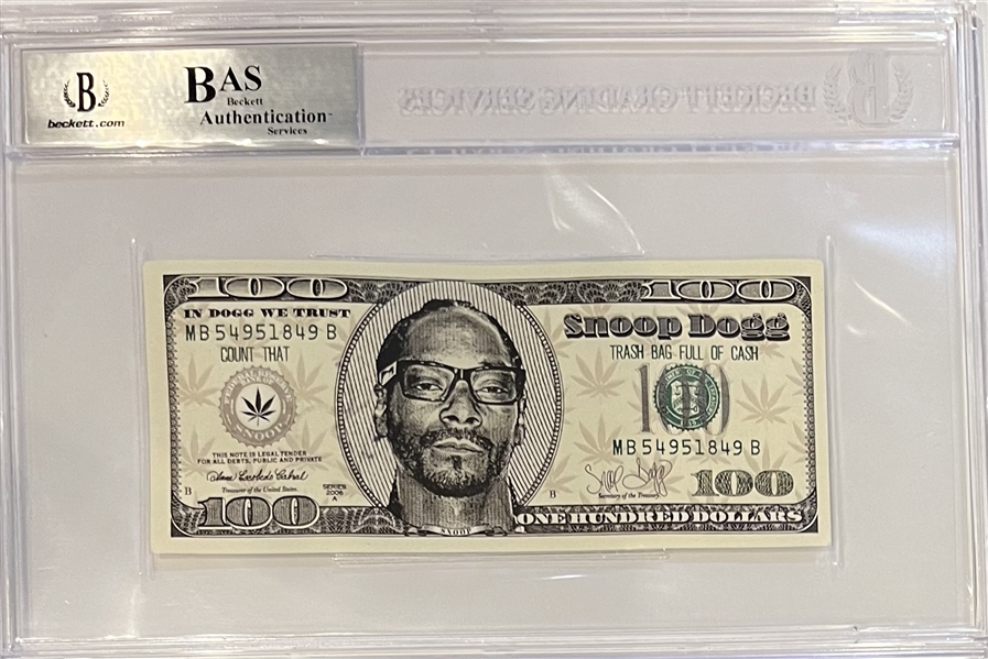 Snoop Dogg Signed Novelty $100 Bill (Beckett/BAS Encapsulated)