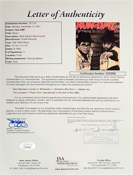 Run-DMC Group Signed Self-Titled Debut Album with All 3 Members! (Beckett/BAS & JSA LOAs)