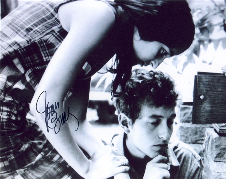 Joan Baez Signed 10” x 8” Photo Pictured w/ Bob Dylan (Third Party Guaranteed)