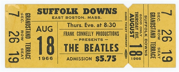 Beatles “Suffolk Downs” August 18, 1966 Complete Ticket 