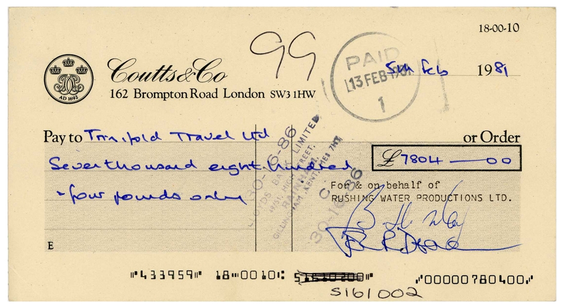 Queen Group Signed Set of (3) Coutt & Co London Cheques (5 Sigs) (Tracks COA) 