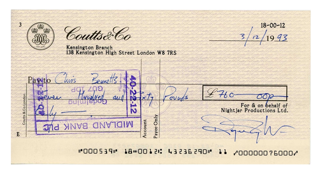 Queen Group Signed Set of (3) Coutt & Co London Cheques (5 Sigs) (Tracks COA) 