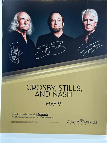 Crosby, Stills & Nash Group Signed 22” x 28” Concert Poster (3 Sigs) (Third Party Guaranteed)
