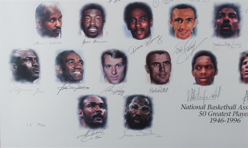 NBA 50 Greatest Players Signed Limited-Edition Lithograph - ULTRA-RARE Legends Edition /50! (JSA & David Stern/NBA)