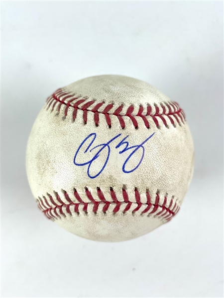 Corey Seager Game Used & Signed OML Baseball :: Pitched to Seager (6-8-2019 LAD vs SFG)(MLB Holo & PSA/DNA)