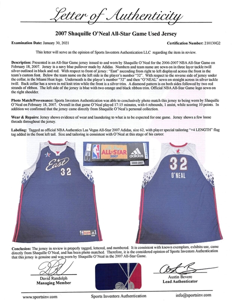 Shaquille O'Neal Game Worn & Photo-Matched Jersey from 2007 NBA All-Star Game (Shaq , Sports Investors (SIA) & Beckett/BAS LOAs)