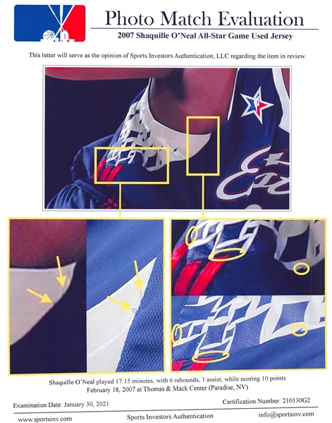 Shaquille O'Neal Game Worn & Photo-Matched Jersey from 2007 NBA All-Star Game (Shaq , Sports Investors (SIA) & Beckett/BAS LOAs)