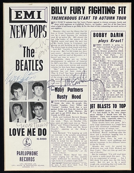 Beatles Group Signed Magazine Page in Framed Display (4 Sigs) (Frank Caiazzo LOA)