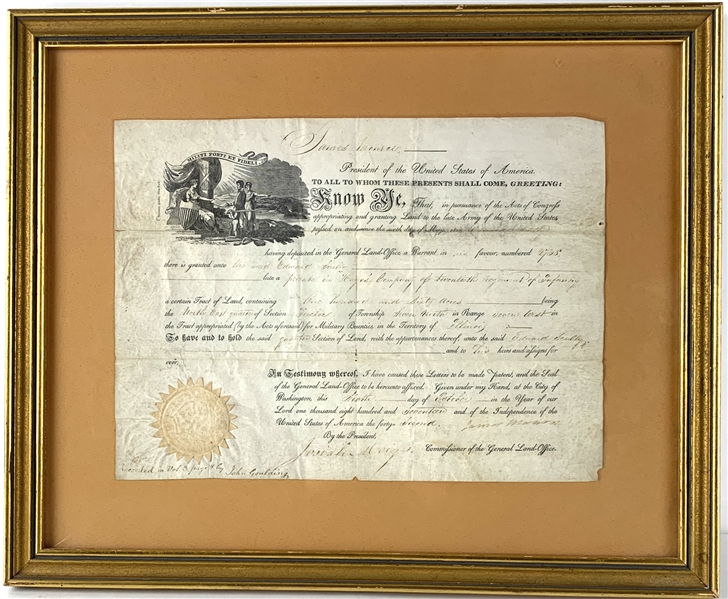 President James Monroe Signed Land Grant in Custom Framed Display (Third Party Guaranteed)